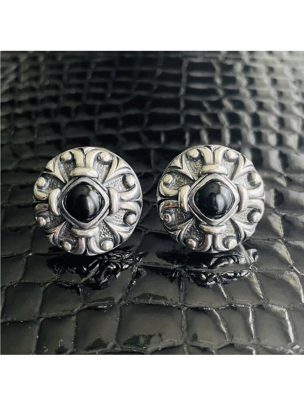 Scott Kay Onyx Sterling Silver Round Cufflinks Cuff Links